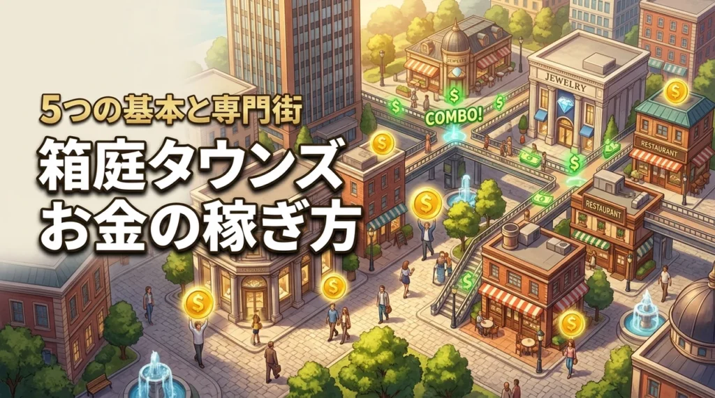 箱庭タウンズのお金の稼ぎ方！5つの基本と専門街で効率よく資金を増やすコツ